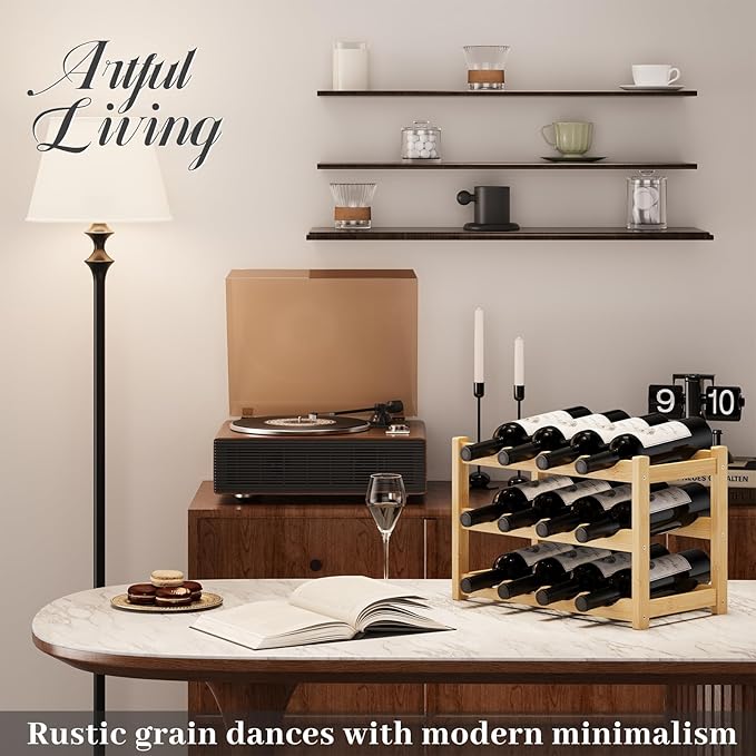 Wine Rack竊똁amboo Wine Storage Cabinet Shelf竊똂ountertop Wine Shelf- Freestanding Wine Holder for Kitchen & Pantry (Natural, 3-Tier)