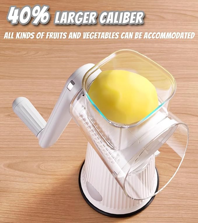 BSFRNF 5 In 1 Rotary Cheese Grater Vegetable Slicer for Kitchen, Carrot Shredder Tool-Food Shredders with 5 Sets Interchangeable Blades And Strong Suction Base (White)