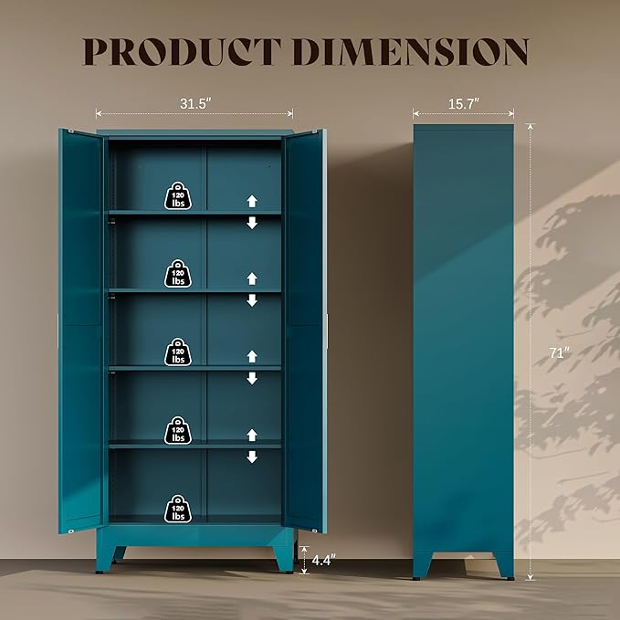 71" H Blue Metal Pantry Cabinet with Doors,Freestanding Kitchen Pantry Cabinet,Farmhouse Food Storage Cabinets,Tall and Large Pantry Cabinets for Kitchen, Dining Room, Living Room