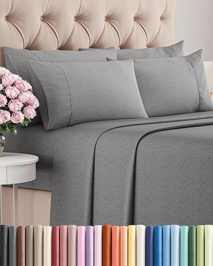 Cal King 6 Piece Sheet Set - Cooling & Breathable Bed Sheets - Hotel Luxury Bed Sheets for Women, Men, Kids & Teens - Deep Pockets - Easy Fit - Soft and Wrinkle Free - Cal King Heathered Grey Sheets