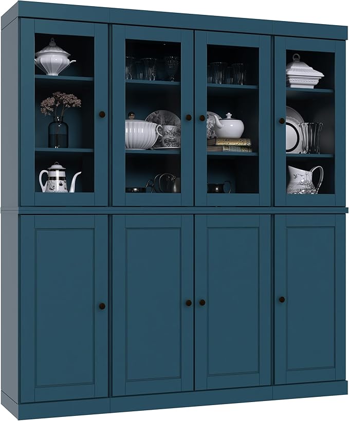 Palace Imports 100% Solid Wood Kitchen Pantry Hutch, Teal Blue, 65" w x 71.5" h x 15.5" d, Renewable Eco-Friendly Wood, Made in Brazil