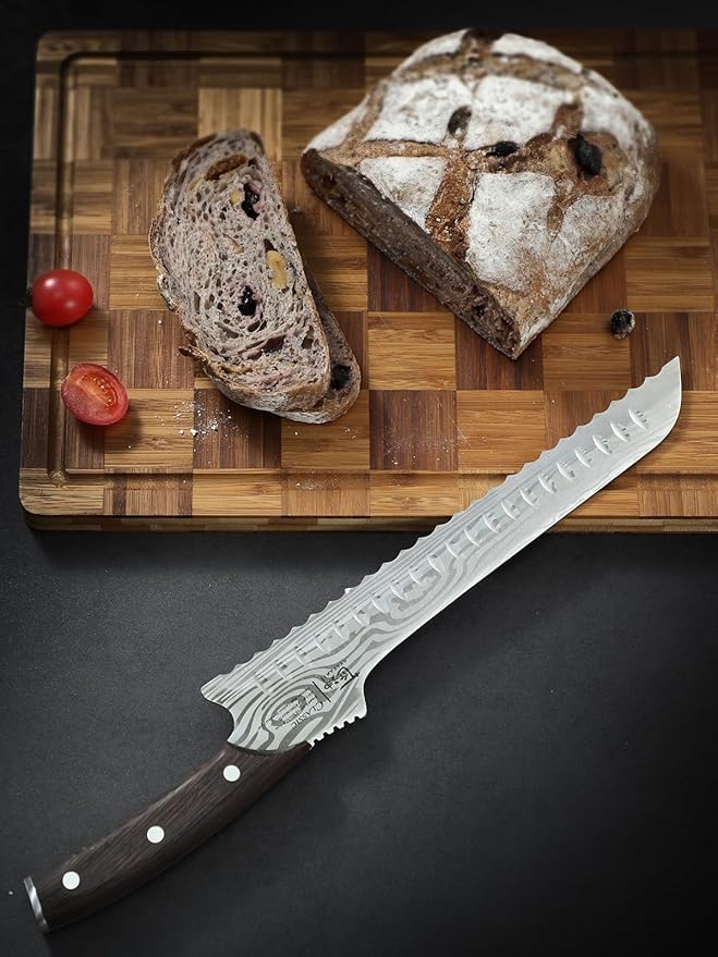 2025 New Upgraded Offset Bread Knife for Homemade Bread, 10.5 Inch Resharpenable Serrated Knife, Ultra-Sharp Sourdough Slicing, Perfect Kitchen Gift, Designed for Cutting Cakes, Fruits & Meat