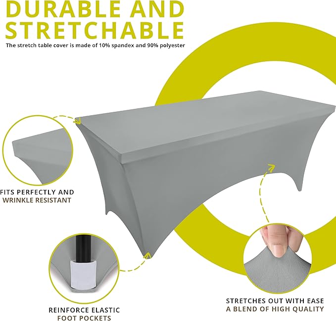 Utopia Kitchen Spandex Tablecloth 2 Pack [4FT, Grey] Tight, Fitted, Washable and Wrinkle Resistant Stretch Table Cloth Rectangle Cover for Trade Show, Weddings & Parties [48Lx30Wx30H Inch]