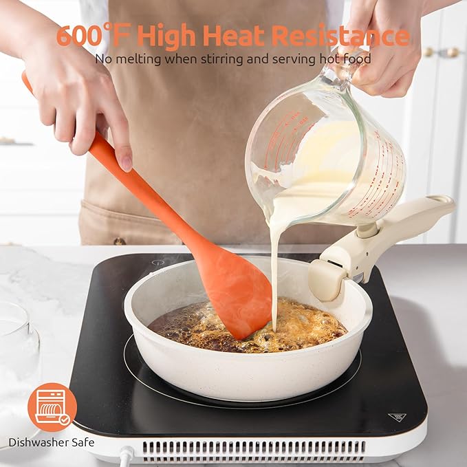 600쨘F Heat Resistant Silicone Spoon: U-Taste 13.3in Solid Kitchen Cooking Spoon, Nonstick Food Grade Large & Long Soup Rubber Utensil for Mixing, Serving, Stirring, Basting, for Pot Cookware (Orange)