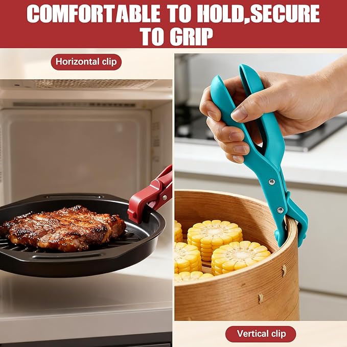 Hot Plate Grippers, Hot Plate Gripper Tongs, Multi-Function Anti-Scald Bowl Clip, Thickened Non-slip Hot Dish Plate Holder, Microwave Oven Cooking, Kitchen Utensil for Bowls, Pans, Dishes (Red+Green)