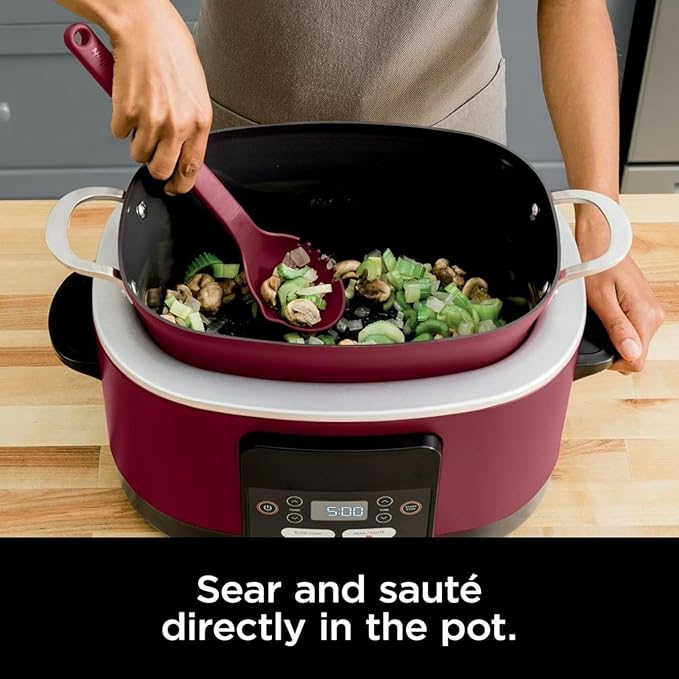 Ninja Foodi PossibleCooker PRO MC1000 8.5Qt Multicooker 8 in 1 Slow Cooker,Warmer, Glass Lid, Integrated Spoon, Nonstick (Cherry)