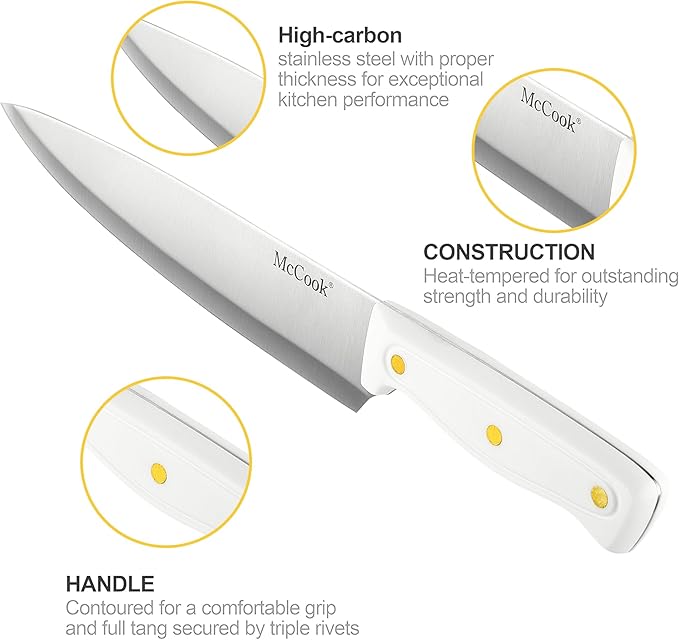 McCook짰 Knife Sets, White High Carbon Stainless Steel Kitchen Knife Sets with with Built-in Sharpener