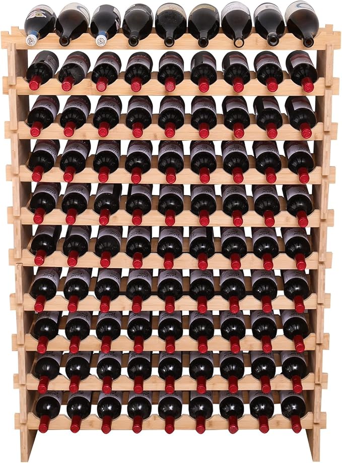 Wine Rack Bamboo Wood Stackable Storage Freestanding Wooden Wine Rack Wine Cooler 72 Bottle and 90 Bottle (90 Bottle)