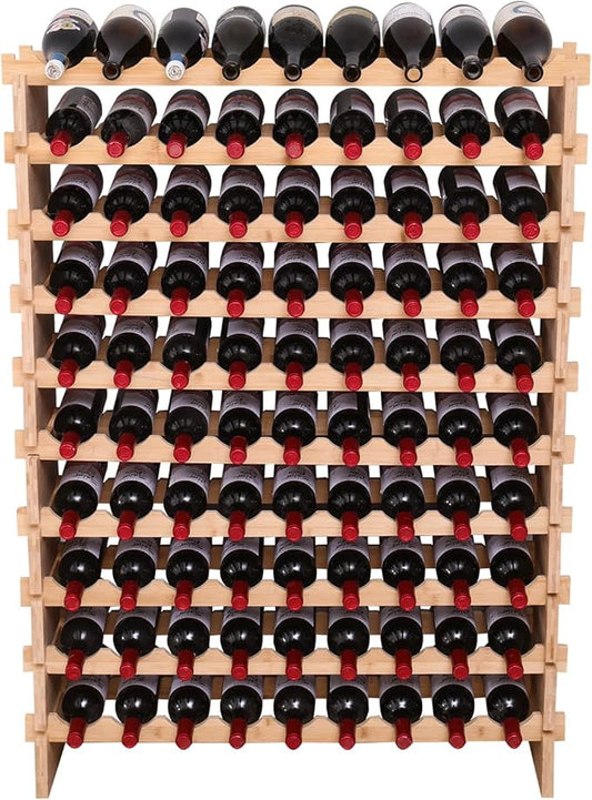 Wine Rack Bamboo Wood Stackable Storage Freestanding Wooden Wine Rack Wine Cooler 72 Bottle and 90 Bottle (90 Bottle)