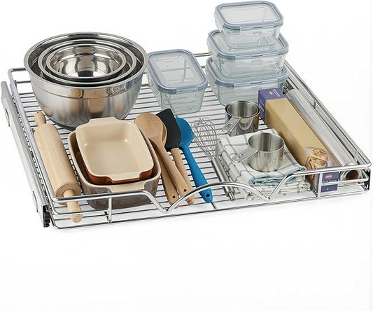 HOLDN??STORAGE Pull Out Cabinet Organizer, Heavy Duty Caddy w/Lifetime Limited Warranty -24?쓂 x 21?쒭 - Requires At Least 25-1/4??Cabinet Opening, Steel Metal Cabinet Drawers Slide Out, Chrome