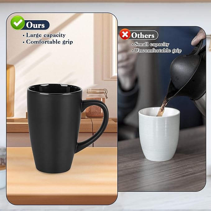 20oz Extra Large Ceramic Tall Coffee Mugs Set for Coffee Tea Hot Cocoa set of 4 Dishwasher & Microwave Safe (Matte black)