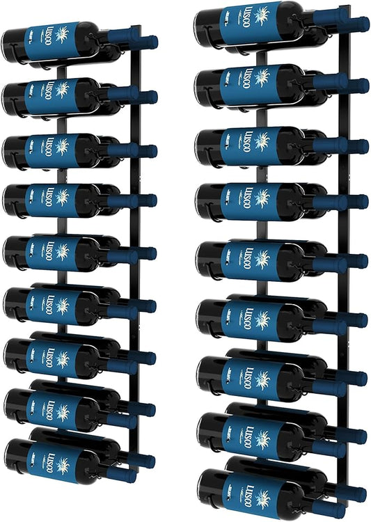 CharaVector Wall Mount Wine Rack (Holds 36 Bottles 2PCS), DIY 1/2 Wall Wine Rack for Wine Bottles, Liquor, Champagne, Black Metal Wine Bottle Holder for Home and Kitchen Decor