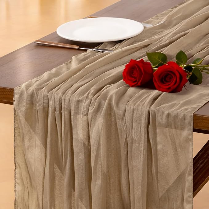Socomi Nude Brown Cheesecloth Table Runner Fall Thanksgiving Boho Rustic Gauze 120 inch 10FT Cheese Cloth Runner for Wedding Party Baby Shower Birthday Home Decor Holiday Decorations