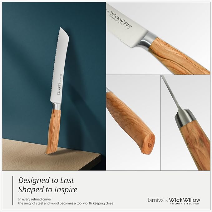 8 Inch Bread Knife ??Double Serrated Swedish Steel Sourdough Knife with Italian Olive Wood Handle ??Premium Serrated Knife for Homemade Bread, Pastries & Gifts for Home Bakers