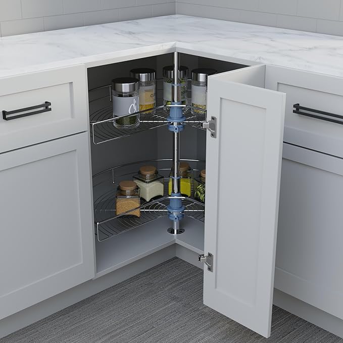Dowell Base Cabinet Kidney Shape Dia.24 270째 Lazy Susan, 2 Shelves, Kitchen Base Corner Cabinet Organizer (Chrome 4001 270 24)