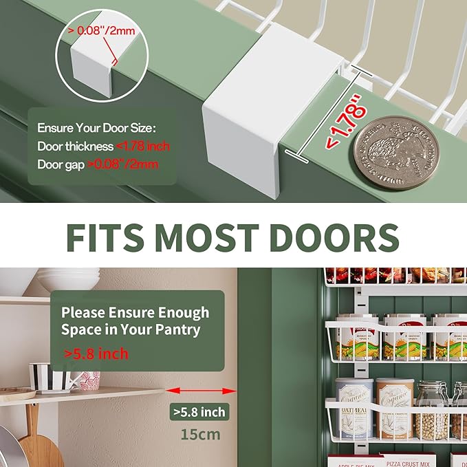 Over The Door Organizer竊?-Tier Over The Door Pantry Organizer with Adjustable Baskets竊똌etal Hanging Pantry Organizers and Storage for Kitchen, Back of Door Seasoning Rack (White)