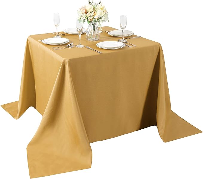 Cupuamon Square Tablecloth 90x90 inch Washable Polyester Fabric Table Cloth for Wedding Party Dining Banquet Decoration（90x90,Gold）
