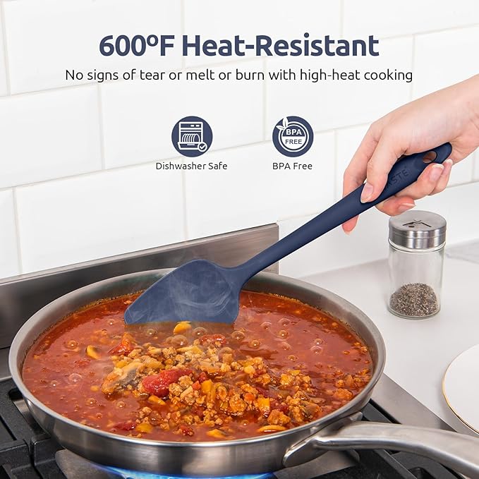 U-Taste Flat Spatula & Spoon Spatula: 11.38in 600쨘F Heat Resistant Silicone Bowl Scraper, Flexible Rubber Kitchen Cooking Mixing Utensil with Upgraded Non-Stick Surface (Set of 2, Midnight Blue)