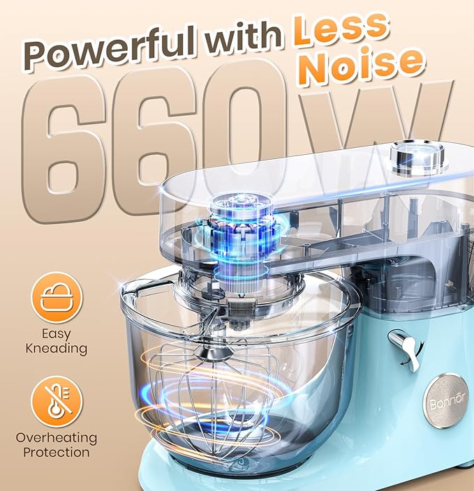 Stand Mixer 6QT Kitchen Mixer with LED Smart Touchscreen, 11-Speed Tilt-Head Mixer with Timer, 4 Preset Menus, Stainless Steel Bowl, Dough Hook, Whisk, Beater,Blue