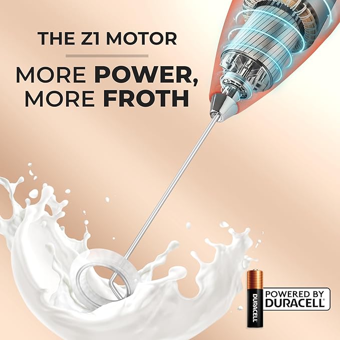 Zulay Kitchen Handheld Milk Frother with Duracell AA Batteries ??Ultra Fast Electric Mixer & Foam Maker, Easy-Clean Drink Mixer for Coffee & More Peach n Cream