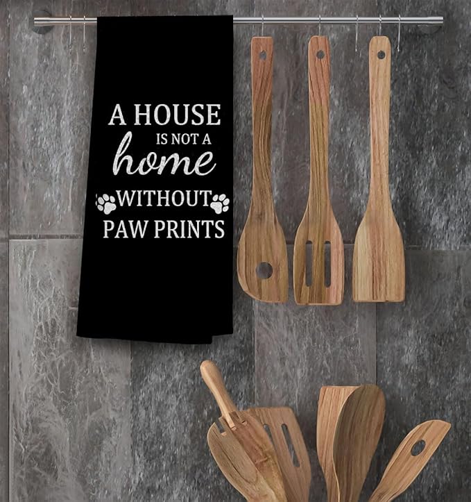 TNUW Dog Themed Kitchen Towels 16?냉?4??A House is Not A Home Without Paw Prints Soft and Absorbent Kitchen Tea Towel Dish Towels Hand Towels,Gifts for Women Girls Dog Lovers (Color-1) (Black)