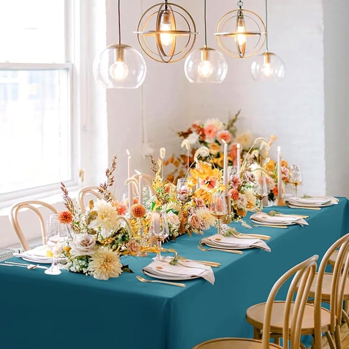 sancua Teal Tablecloths for 6 Foot Rectangle Tables, 6 Pack - 60x102 Inch - Washable Fabric Cloth Table Cloth for Wedding, Party, Birthday, Banquet, Reusable Polyester Table Covers
