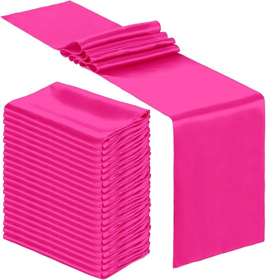 Bencailor 24 Pcs Hot Pink Satin Table Runner Bulk 12 x 108 Inches Long Table Runners Bright Smooth Fabric Tablecloth for Wedding Banquet Birthday Valentines St Patrick's Day Party Decorations