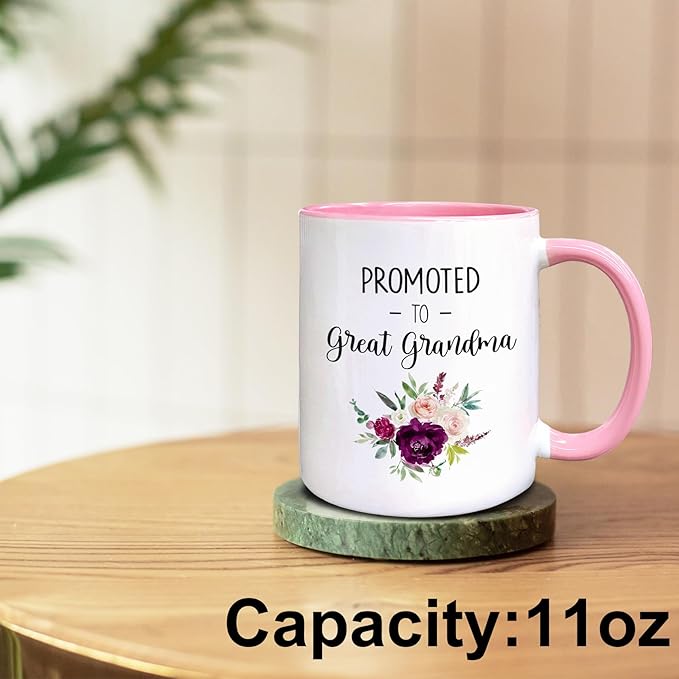 QASHWEY Great Grandma Coffee Mugs, Great Grandma Gifts, Pregnancy Announcement Coffee Mug Tea Cup Gifts for GrandmaGrandmother, Promoted to GreatGrandma CoffeeCups Ceramic 11oz(Pink)
