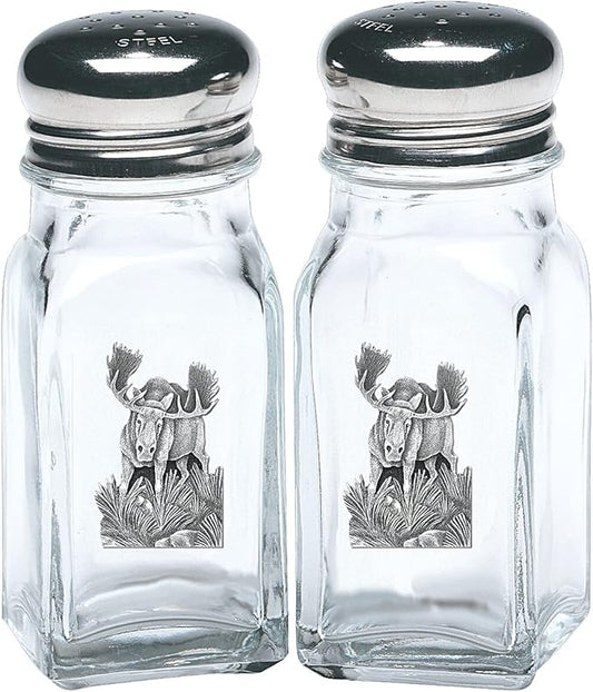Heritage Pewter Moose Salt and Pepper Shaker Set of 2 Bottles | Expertly Crafted Pewter Glass