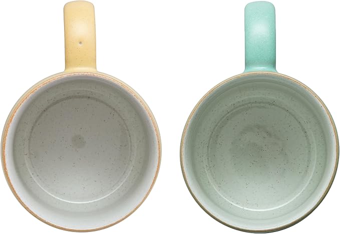 Denby - Impression Assorted Mustard & Mint Small Mugs Set of 2-9.5oz/ 280ml Tea Cup Mug Set For Office & Home - Dishwasher & Microwave Safe - Tea Cups With Neutral Glaze, Chip Resistant