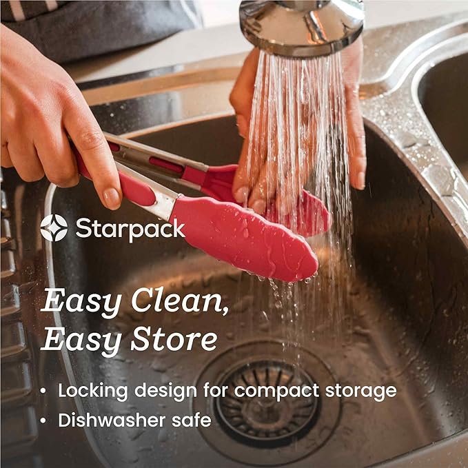 Starpack 'Get a Grip' Silicone Kitchen Tongs for Cooking 12 Inch - BBQ Tongs for Grill Heat Resistant to 600째F - Stainless Steel Tongs with Non Stick Tips - Silicone Tongs for Serving Food