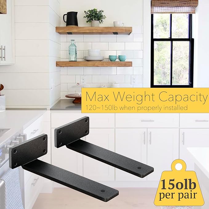 8 Pack Shelf Brackets 12 Inch Floating Shelf Bracket 1/5 inch Thick Heavy Duty Hidden Shelf Brackets Iron Metal Brackets for Shelf Support with Screw Included