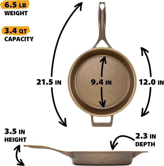 Stargazer 12-Inch Cast Iron Skillet | Made in USA, Seasoned, Premium Frying Pan for Grilling, Searing, Baking & More ??Durable Cast Iron with Smooth Cooking Surface
