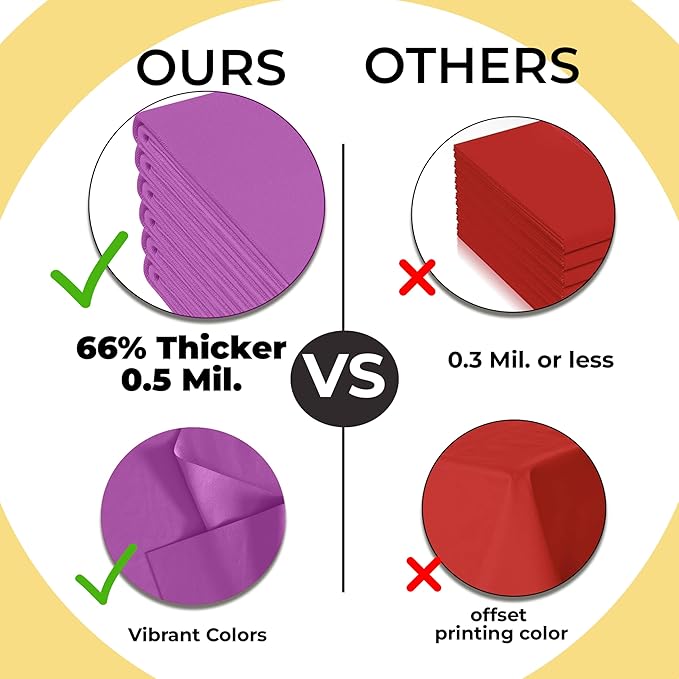 Exquisite 66% Thicker Premium Plastic Table Cloth Rectangle Table Cover 0.5 Mil 24 Pack Magenta Table Cloth 54 Inch x 108 Inch Disposable Tablecloth Won't Tear Easily Like Cheap Thin Brands