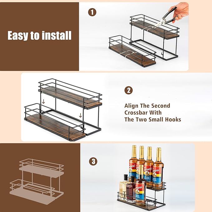 Coffee Syrup Organizer rack, 2 Tier Syrup Holder(8 Bottle Capacity) for coffee bar syrup storage,kitchen condiment organization and wine display.