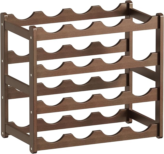Wine Rack 16-Bottle Capacity, Space-Saving Countertop Wine Storage Organizer ??Sturdy Bamboo Wine Holder for Kitchen, Bar,Cabinets & Pantry, Easy Access & Clutter-Free Organization(4-Tiers)