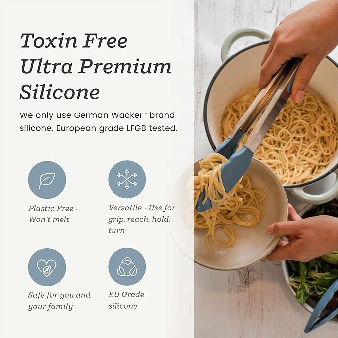 Starpack 'Get a Grip' Silicone Kitchen Tongs for Cooking 9 Inch - BBQ Silicone Tongs for Grill Heat Resistant to 600째F - Stainless Steel Utensils with Non Stick Rubber Tips for Serving Food
