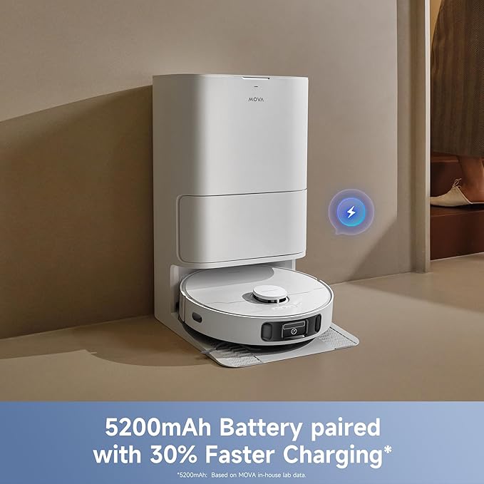 Mova E40 Ultra Robot Vacuum and Mop, 19,000Pa Suction, Extenable & Liftable Mop, All-in-One Station, Auto-Empty, Auto Washing & Hot Air Drying, 360째Obstacle Avoidance, App & Voice Control
