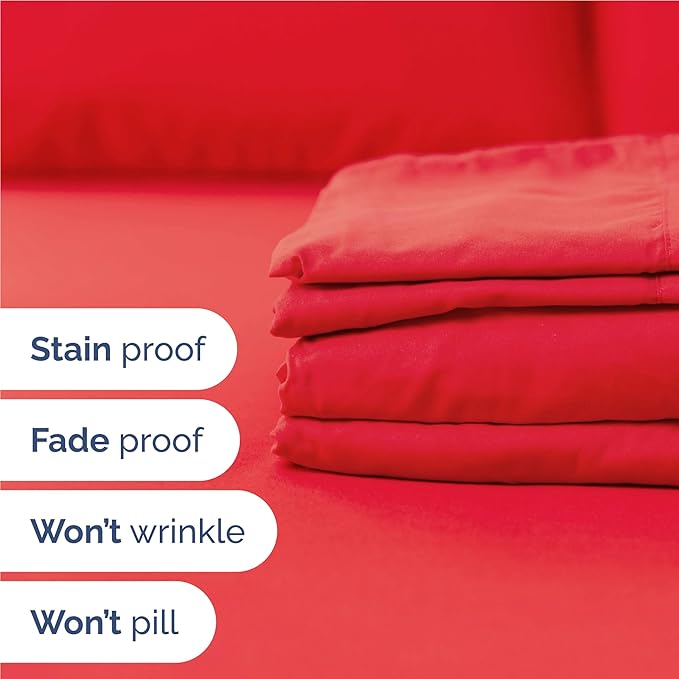 Twin XL 4 Piece Sheet Set - Cooling and Breathable Bed Sheets - Hotel Luxury Bed Sheets for Women, Men, Kids & Teens - Bedding with Deep Pockets & Easy Fit - Soft and Wrinkle Free - Twin XL Red Sheets