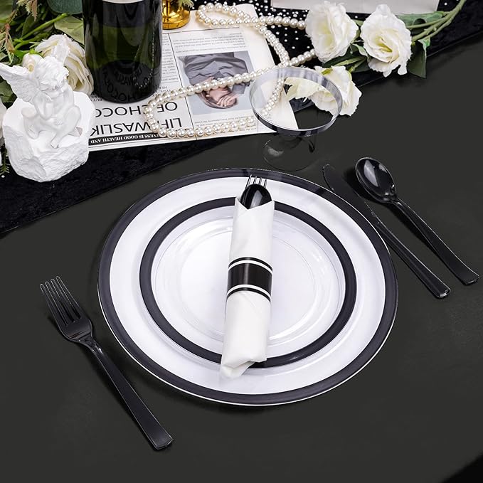 Easy-Going 6 Pack Black Tablecloths 120 Inch-Round for 8 Ft Round Table, Washable Polyester Waterproof Stain Resistant Table Cloth, Decorative Table Cover for Kitchen, Dining Tables, Events
