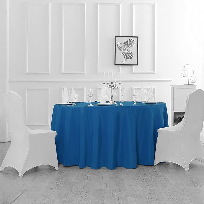 Cupuamon 132 inch Round Tablecloth Washable Polyester Table Cloth Decorative Table Cover for Wedding Party Dining Banquet（132 inch, Mediterranean Blue）