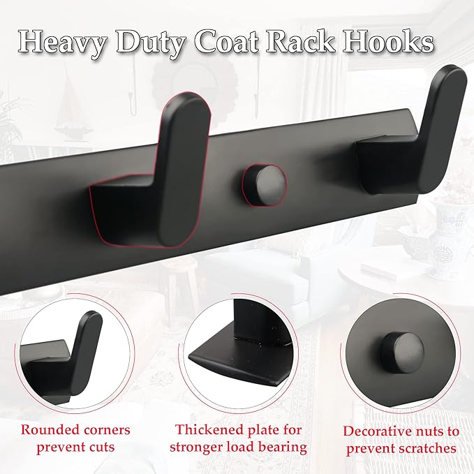 ULIBERMAGNET Magnetic Hooks,Heavy Duty Coat Magnetic Rack,Strong Rubber Magnetic Hanger for Refrigerator,Metal Cabinet,Hanging Coat, Towel, Bag, Backpack(Matte Black/4 Hooks)