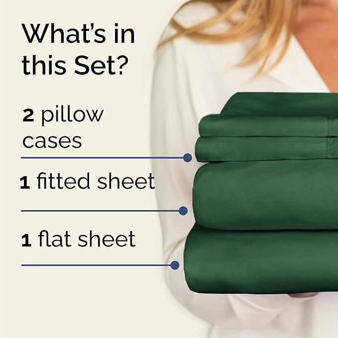 Twin 4 Piece Sheet Set - Cooling & Breathable Bed Sheets - Hotel Luxury Bed Sheets for Women, Men, Kids & Teens - Comfy Bedding w/Deep Pockets & Easy Fit - Soft & Wrinkle Free - Twin Emerald Sheets