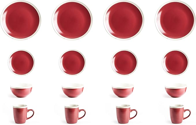 Rock Ridge Speckled Stoneware Dinnerware Set (16pc Set, Garnet and Ivory)