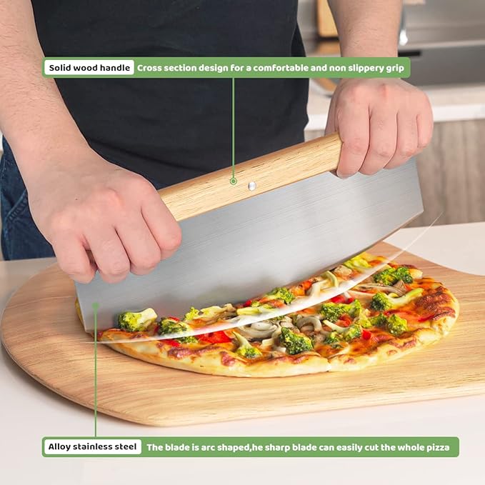 Gyreuni 4 PCS Rectangle Pizza Stone Set, 20" Large Pizza Stone for Oven and Grill with Pizza Peel, Pizza Cutter & Brush, Baking Stone for Pizza, Bread,BBQ