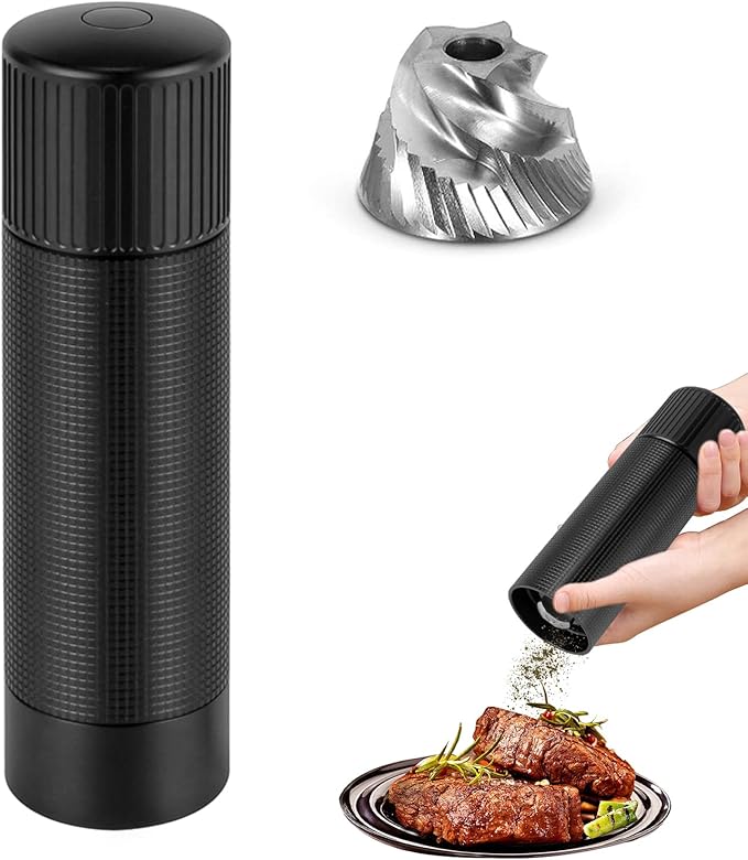 WhiteRhino Professional Pepper Grinder Mill with Top Button Lock,Heavy Duty High Output Aluminum Pepper Mill Refillable,Spice Grinder with Stainless Steel Burrs and Adjustable Coarseness Gift Set