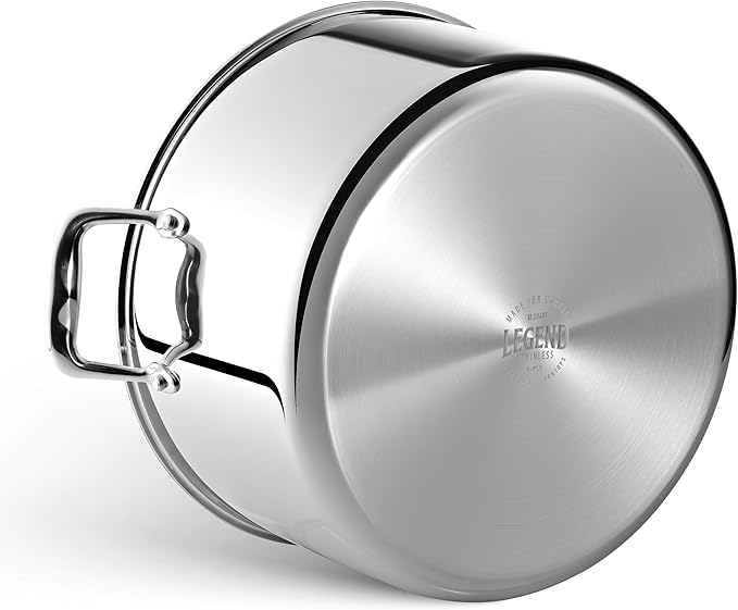 LEGEND COOKWARE 5-Ply Stainless Steel 12-Quart Stock Pot with Lid - Induction Compatible, Oven Safe 800째F - Non-Toxic, No Coatings - Even Heating, Won't Warp - Built to Last Generations