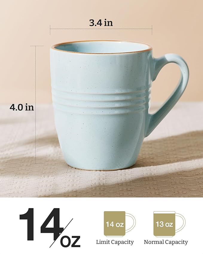 famiware Jupiter Coffee Mugs Set of 4, 14 OZ Coffee Mug, Microwave and Dishwasher Safe, Coffee Cups with Handle for Coffee, Tea, Cocoa, Milk, Light Blue