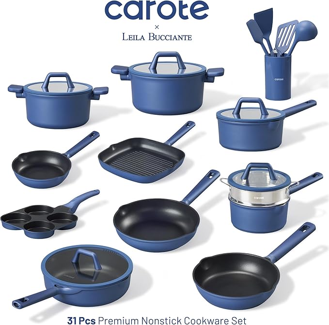 CAROTE 31PCS Pots and Pans Set, Nonstick Cookware Set Kitchen Non Stick Induction Cookware Non-toxic Granite Cooking set