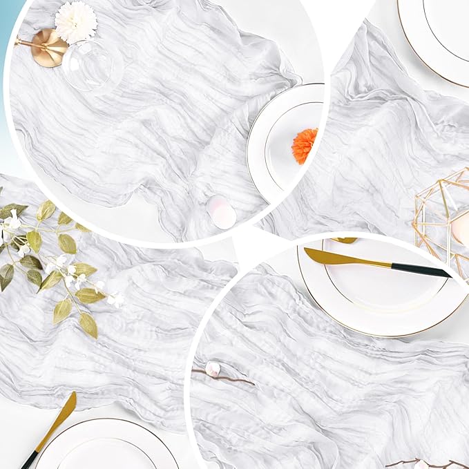 4 Pack White Cheesecloth Table Runner 20 x 120 inch Gauze Table Runners 10 FT Long,Semi Sheer Boho Cheese Cloth Fabric Table Runner Bulk for Wedding,Party,Baby Shower,Bridal Shower Decoration